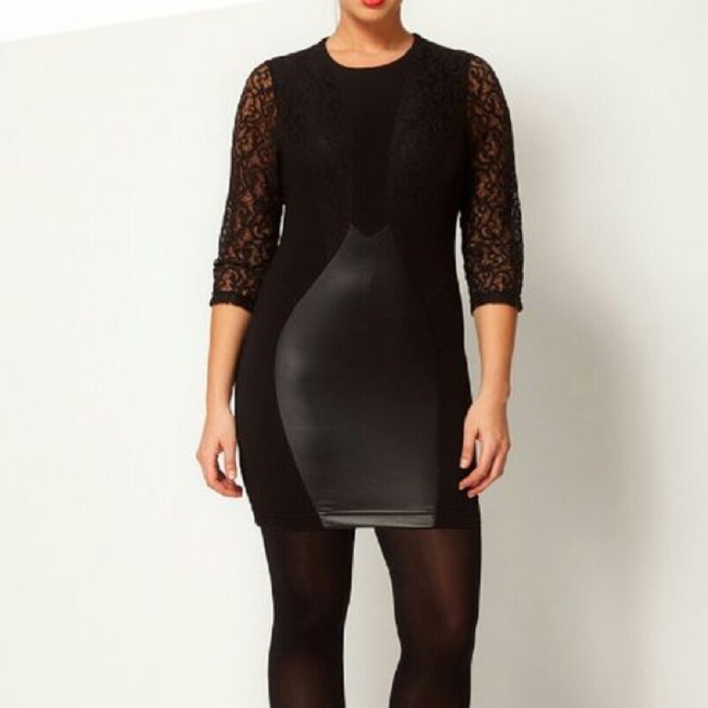 ✨asos curve black leather and lace 3/4 sleeve dress✨